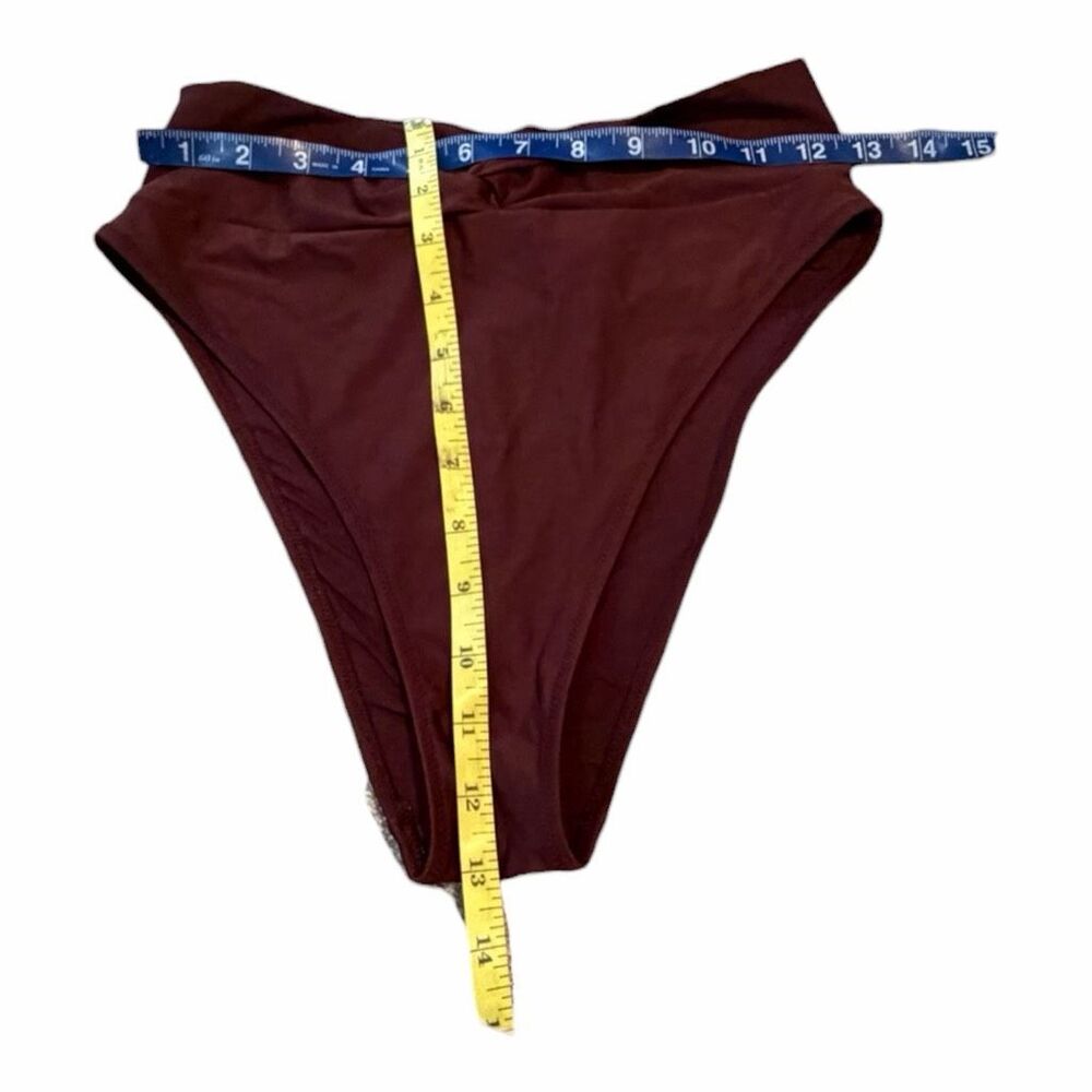 AERIE Women’s Burgundy High Cut Twist Front Bikini Swim Bottoms Size Medium - Picture 5 of 5